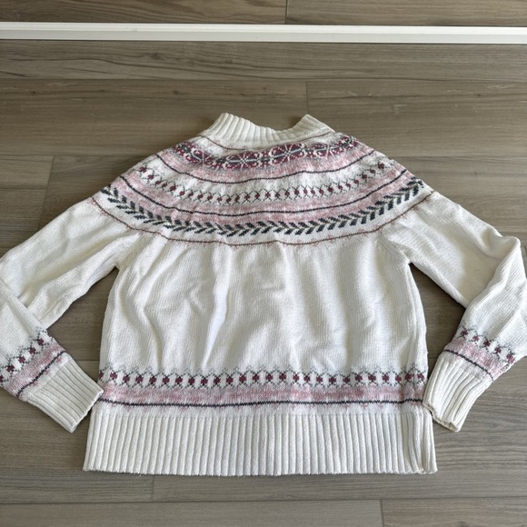 Vintage Tiara International Cardigan Sz M Pink Fair Isle Sweater Nordic Zip - Picture 7 of 7